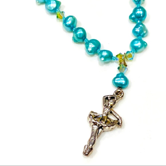 Handmade Ballerina in Aqua Nutcracker Christmas Necklace - Picture 2 of 12